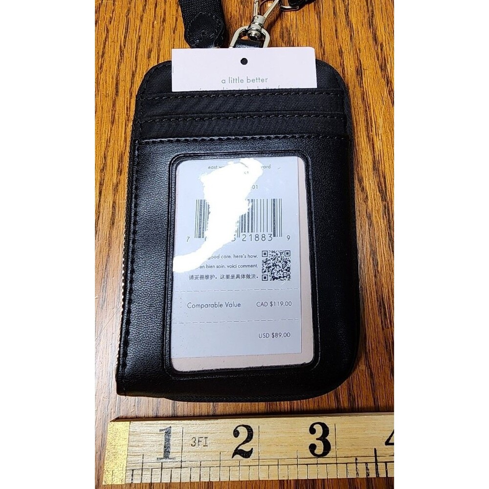 NWT Kate Spade Black Nylon East West Card Case Lanyard MSRP $89